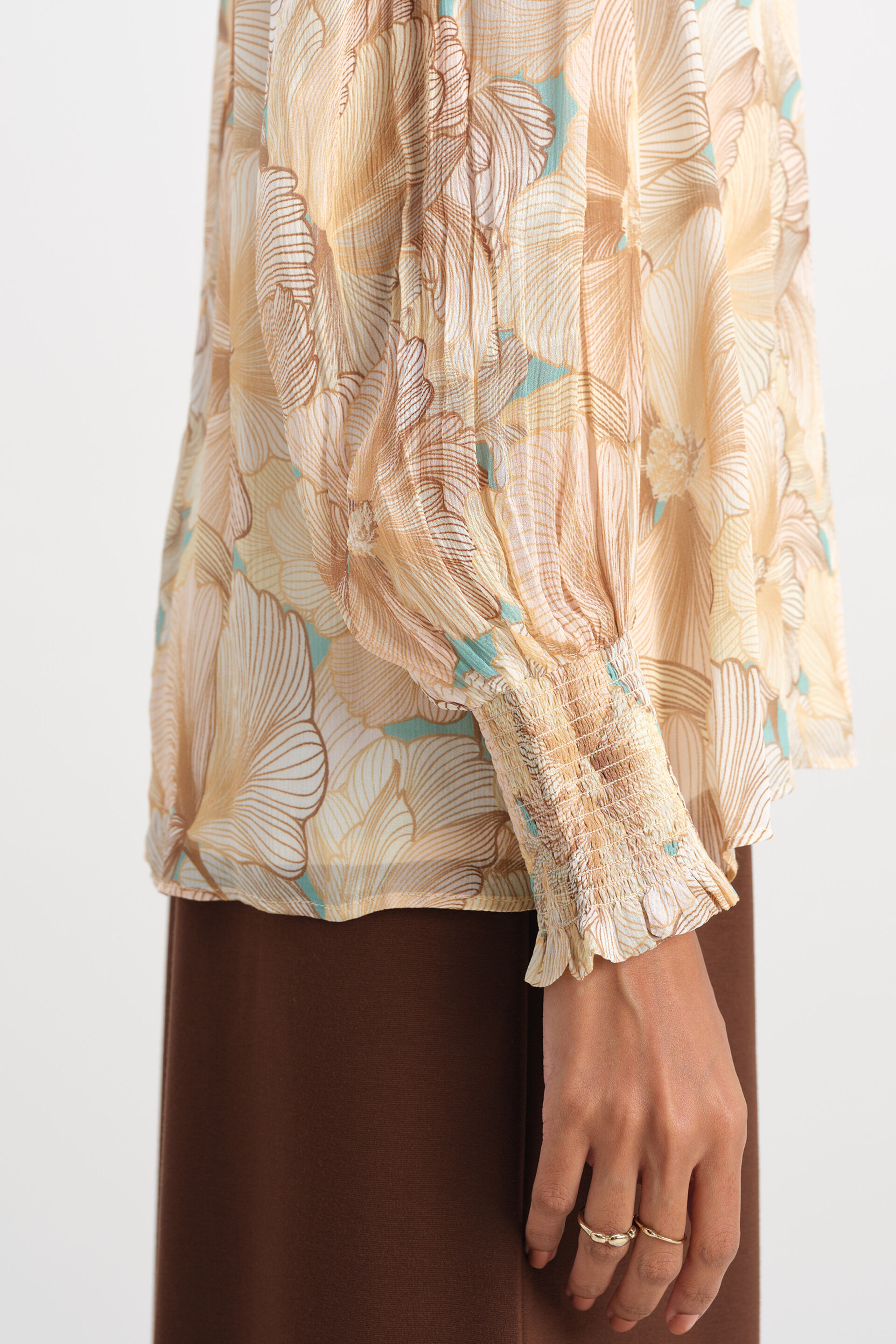 Sandstone Smocked Top, Beige, image 5